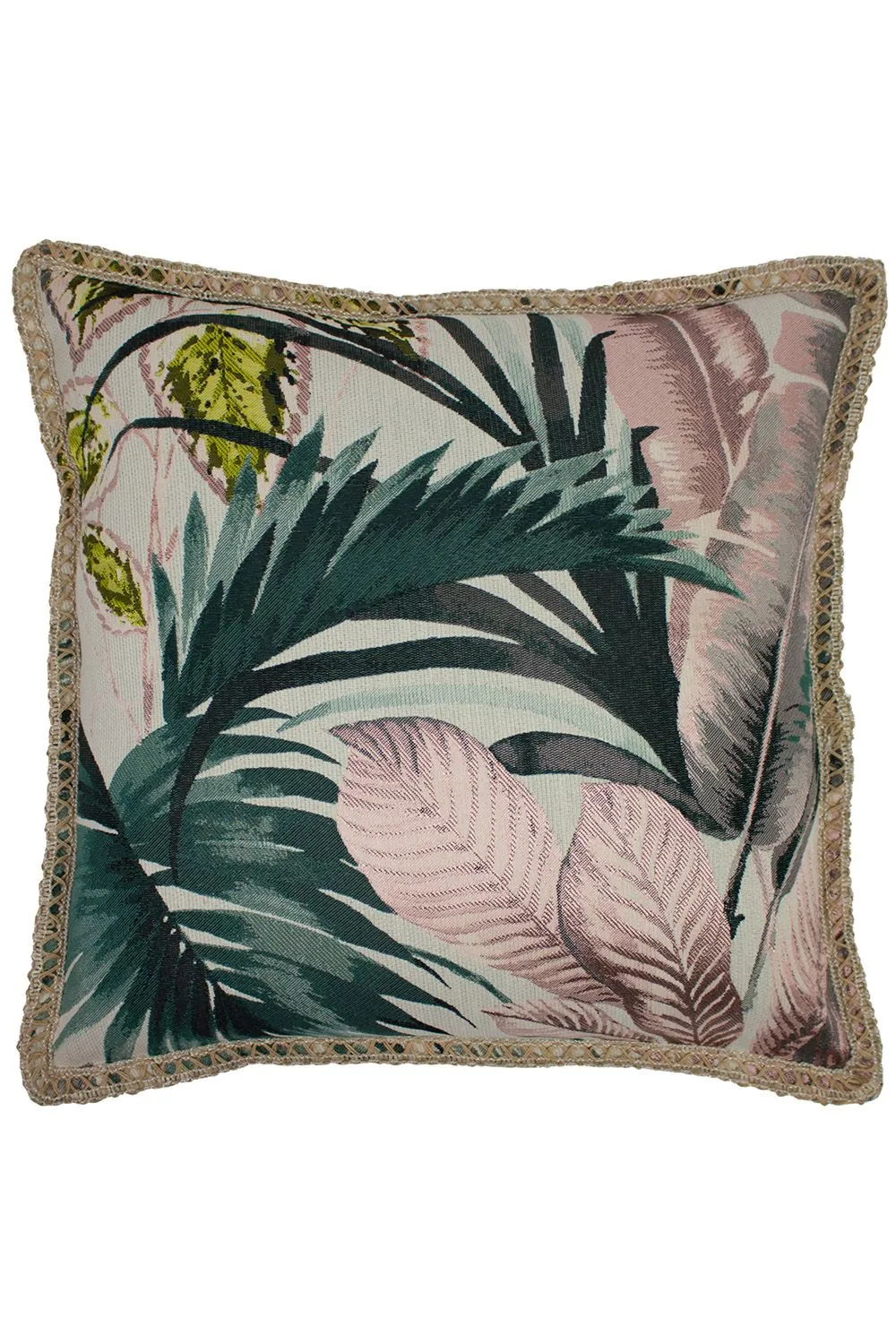 Furn Amazonia Braid Trimmed Jacquard Printed Cushion in Pink