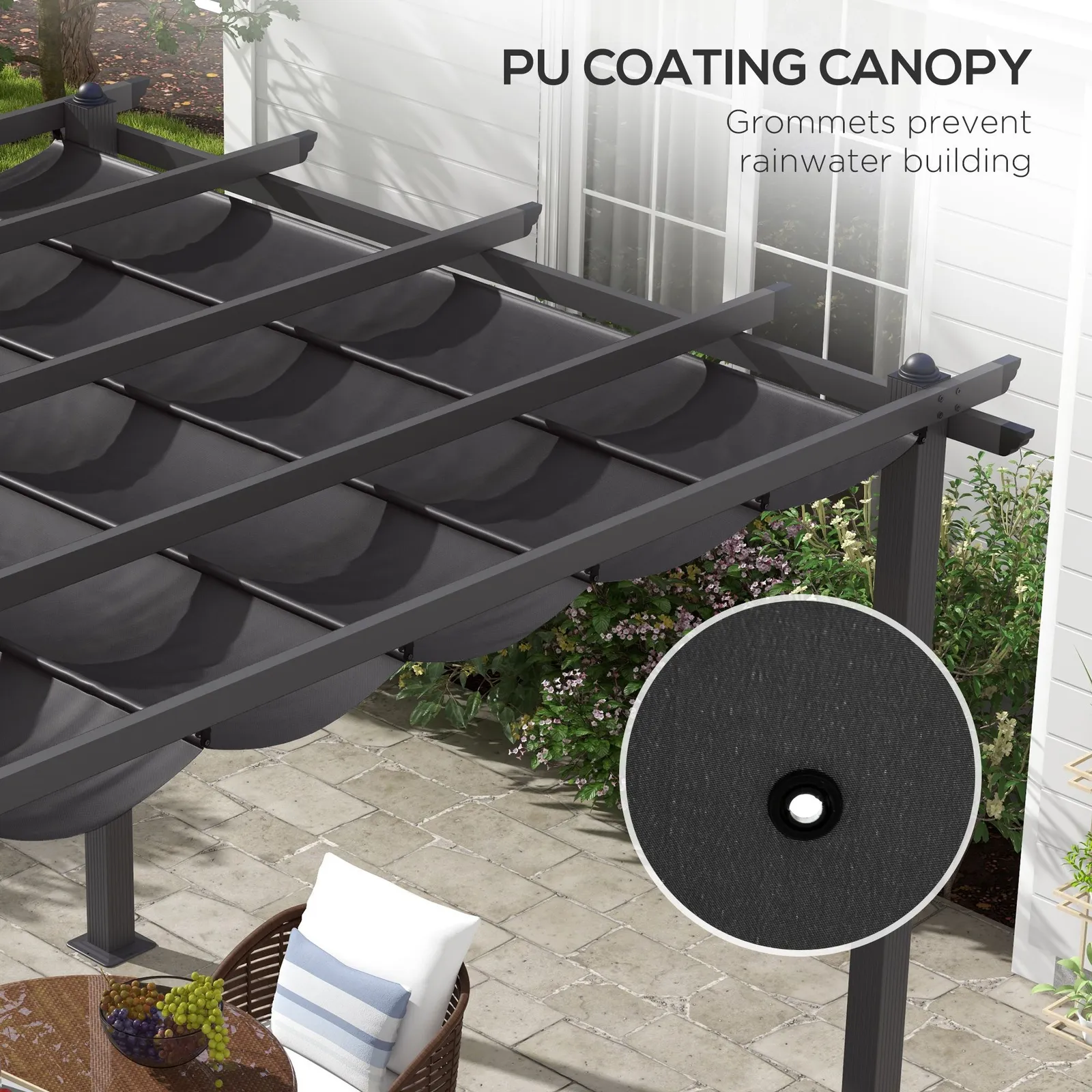 OUTSUNNY 3 x 3(m) Aluminium Pergola with Retractable Roof, Garden Gazebo in Dark Grey 5
