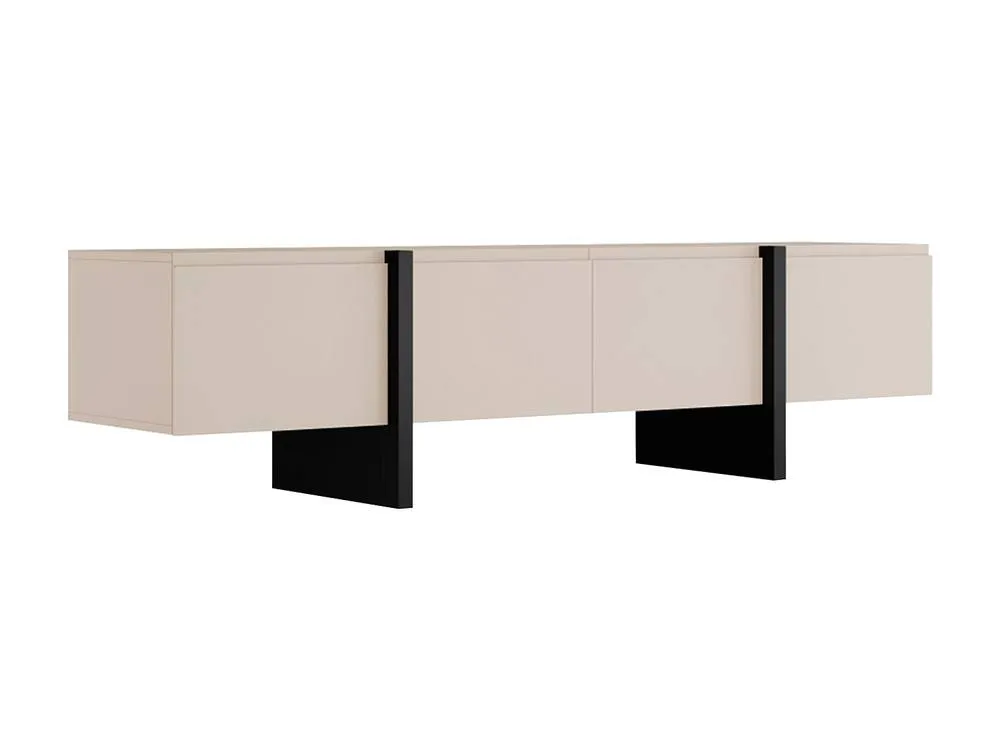 Vente-unique TV Stand With 4 MDF Doors - Beige & Black - LUVONIA 4