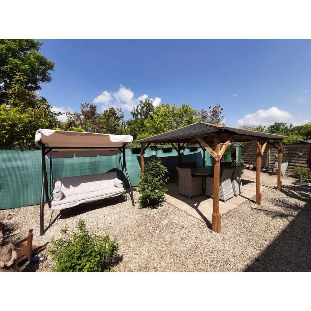 Dunster House Heavy Duty Wooden Gazebo 4x3m Pressure Treated Roof Shingles Utopia 430 in Brown 6