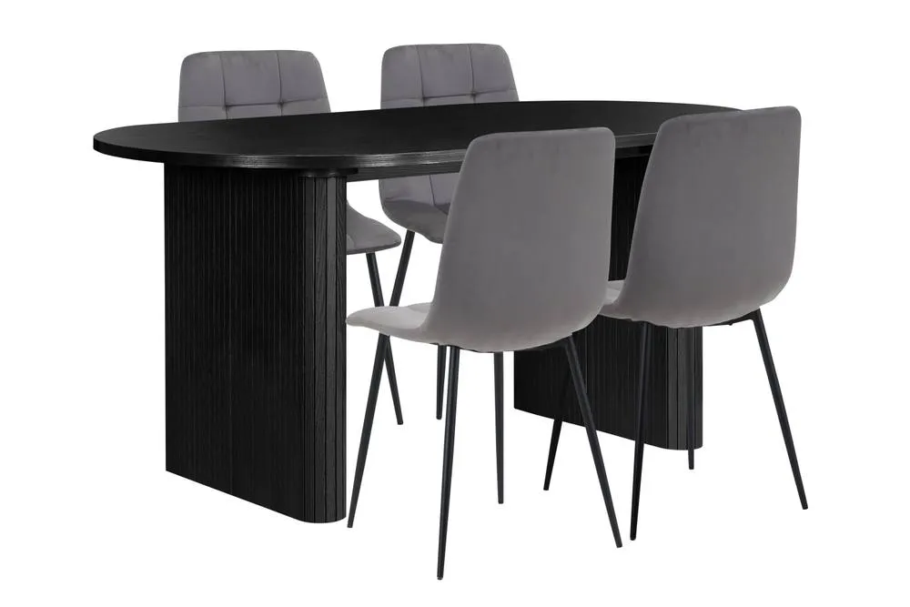 Birlea Axel Oval Fluted Dining Table With 4 Chairs in Black