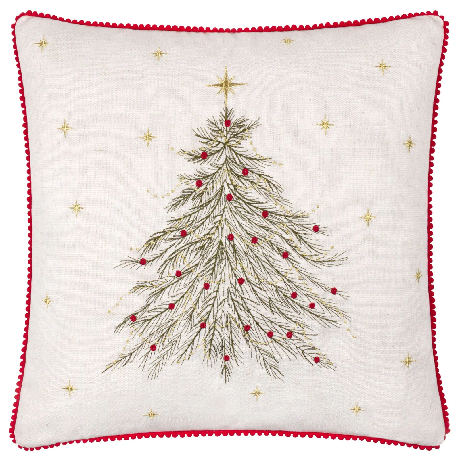 Wylder Twinkling Tree Embroidered Christmas Cushion in White 2