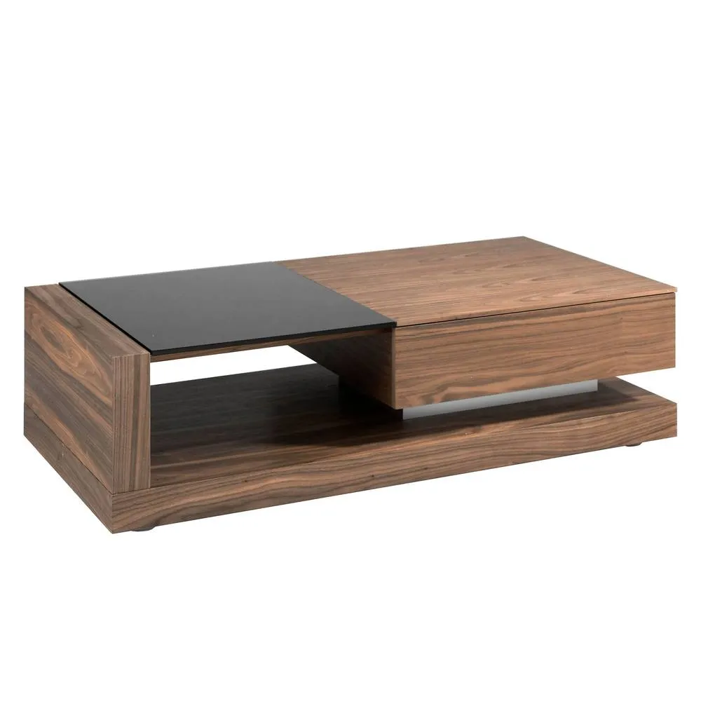Angel Cerda Rectangular Coffee Table, Walnut Veneer & Black in Brown