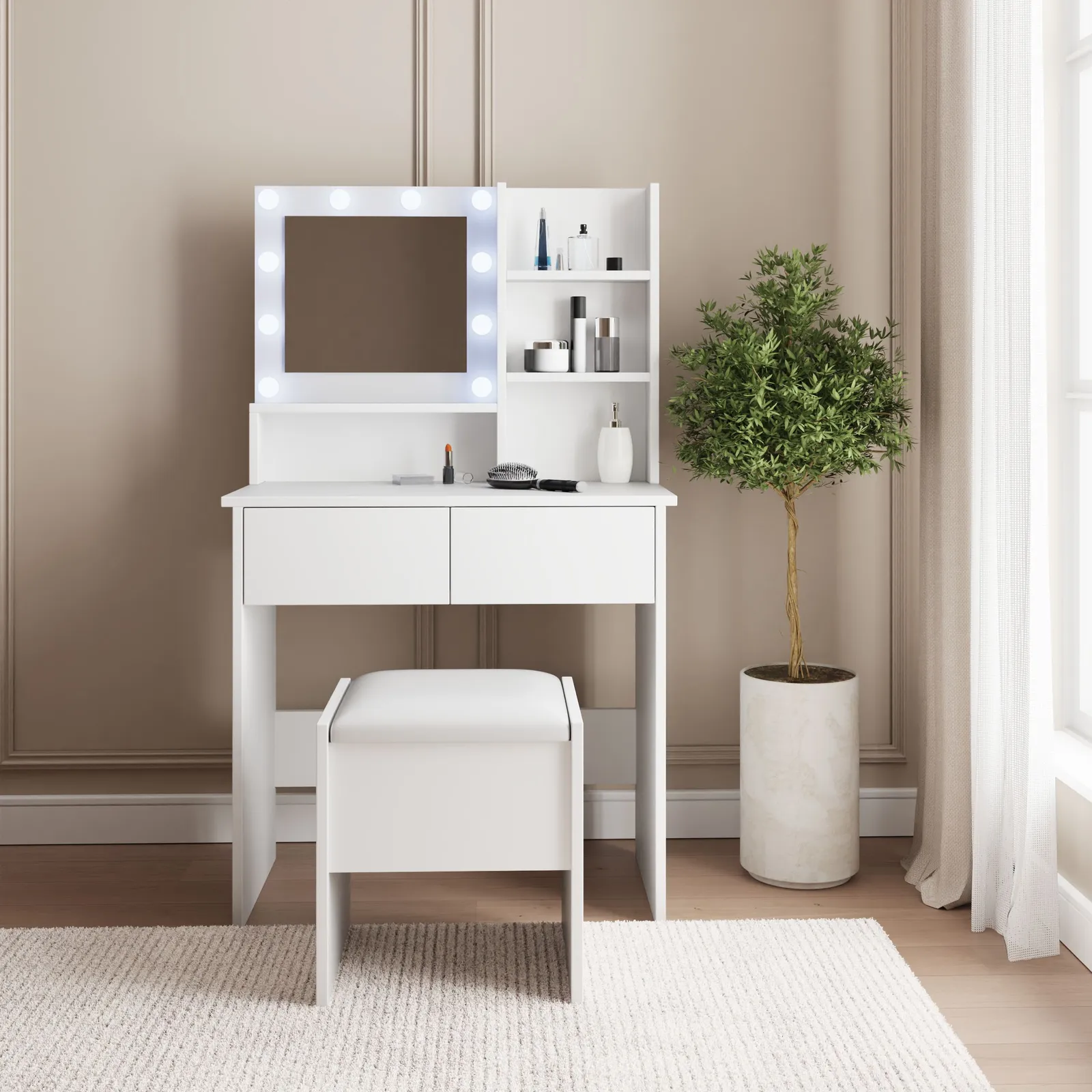 GFW Eva LED Dressing Table Set in White 3