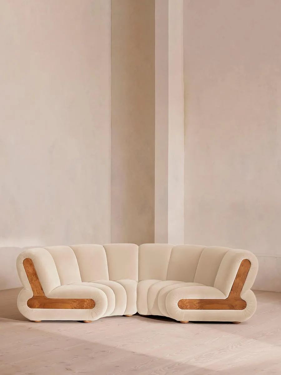 Noelle Modular Curved Sofa, Four Seater, Velvet, Porcelain