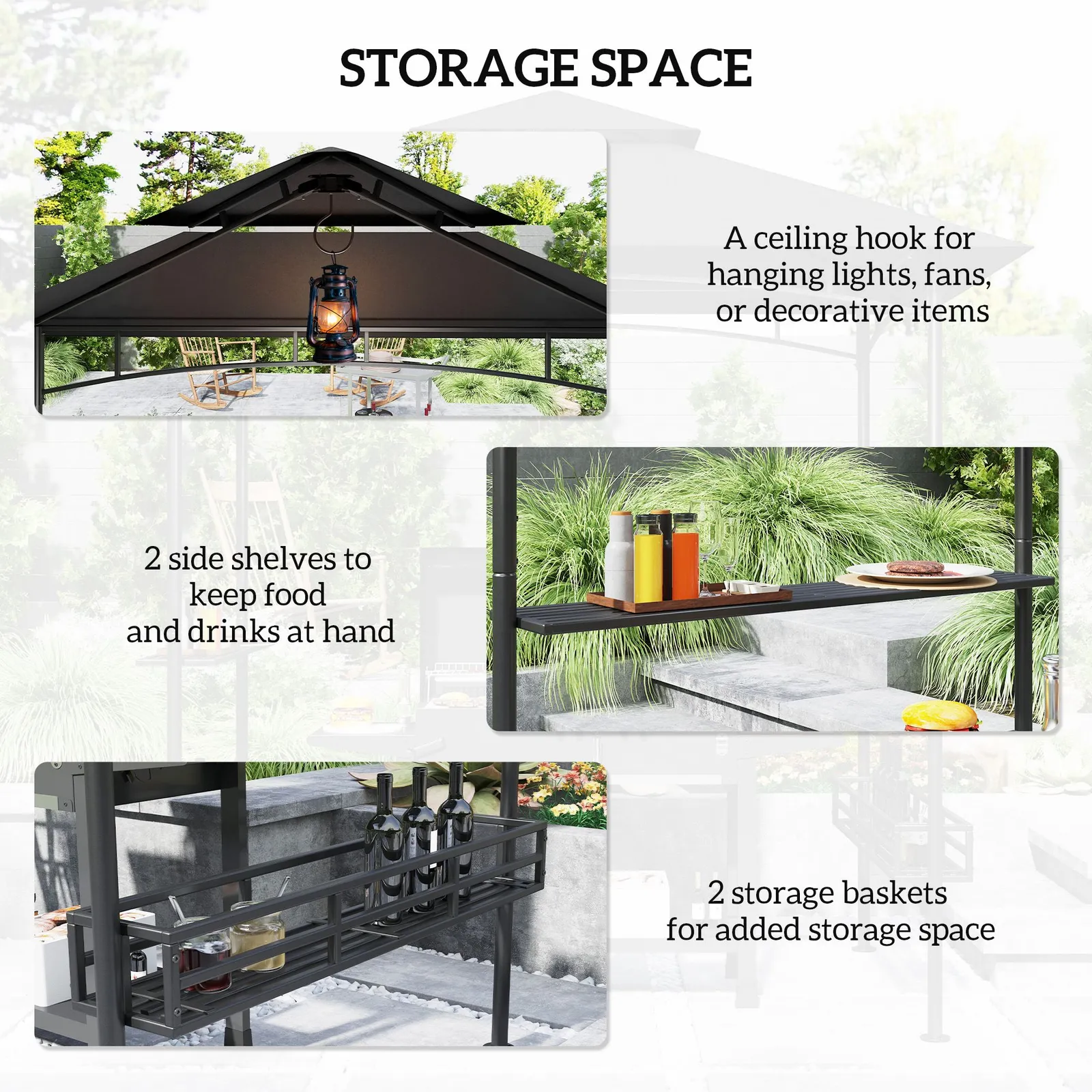 OUTSUNNY 240 x 150cm Grill Gazebo Canopy with Side Shelves, Hook, Dark Grey 6