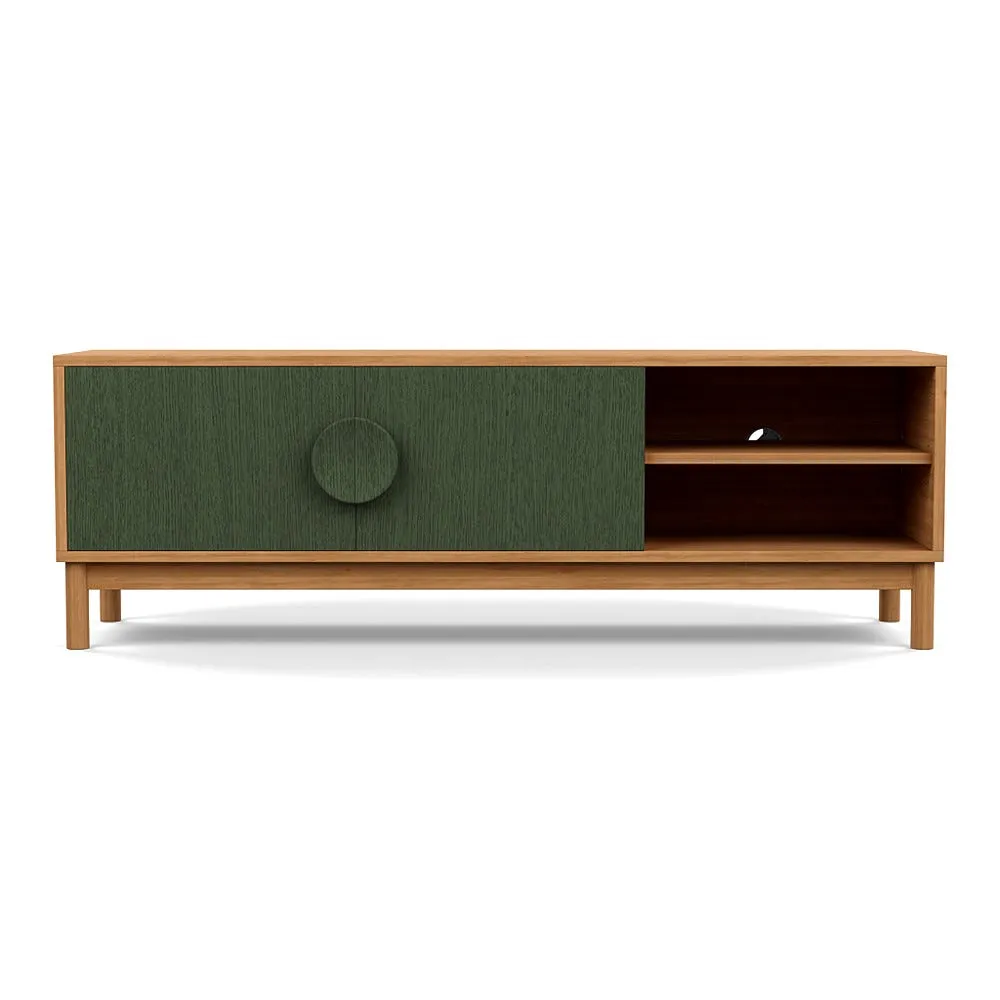 Heal's Tinta AV Unit Natural Oak Frame Green Stain Doors 1