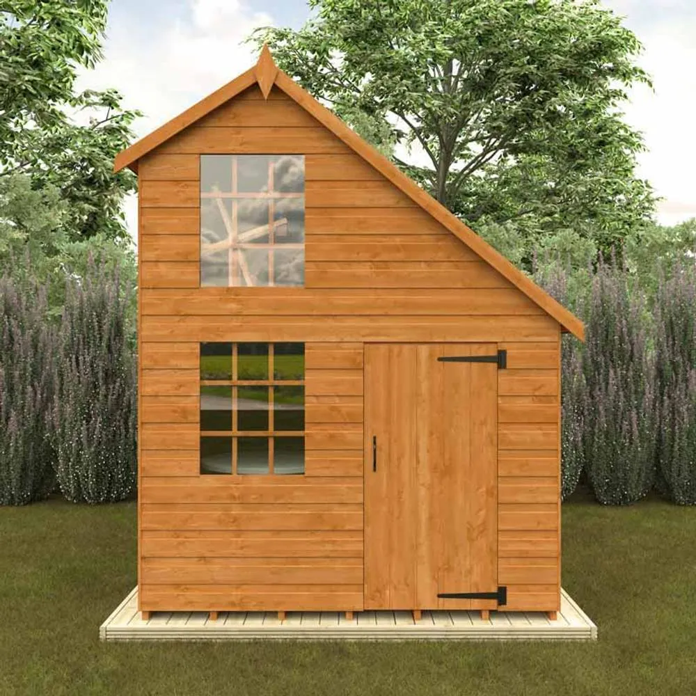 Buttercup Farm 8 x 6 Feet Clubhouse 12mm Shed - Solid Wood/Softwood/Pine in Burnt Orange 2