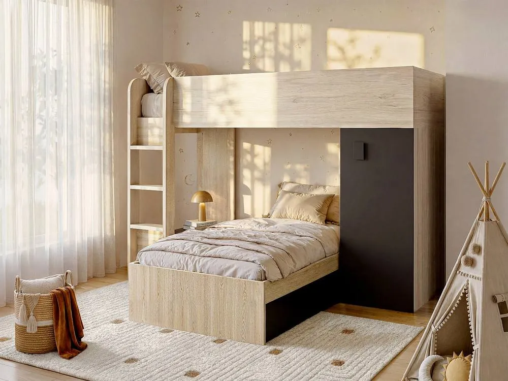 Vente-unique Reversible Corner Bunk Beds - 2 X 90 X 190 Cm - Integrated Storage in Grey 3