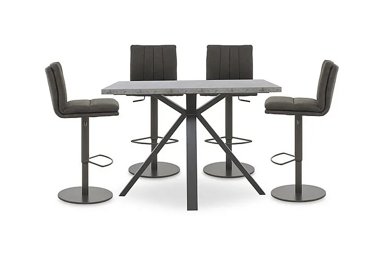 Moon Large Table and 4 Fabric Rise and Swivel Bar Stools