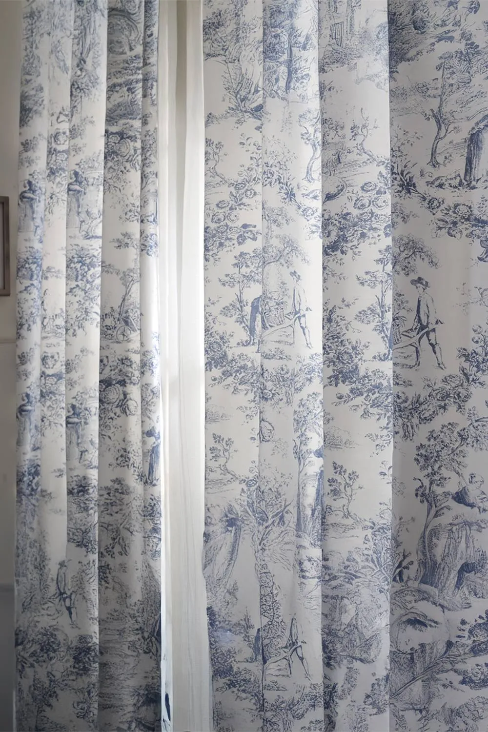 The Lyndon Company Toile De Jouy Decorative Pencil Pleat Curtains in Blue 2
