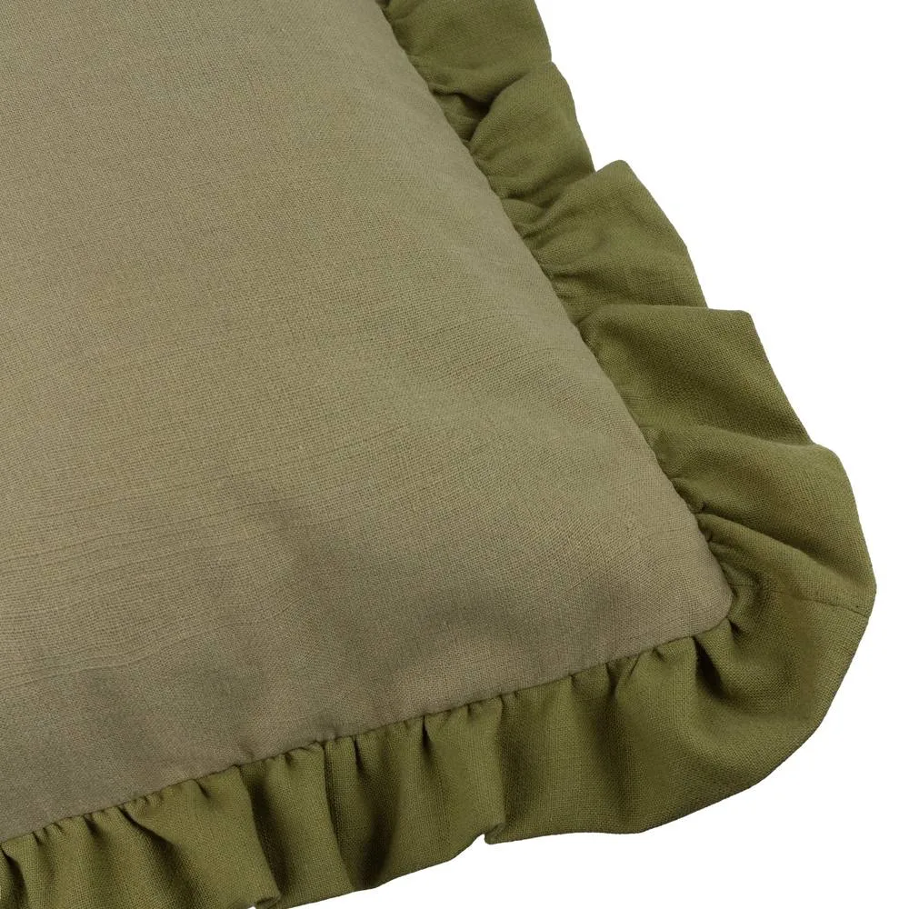 Wylder Effie 100% Cotton Plain Ruffle Cushion in Green 4