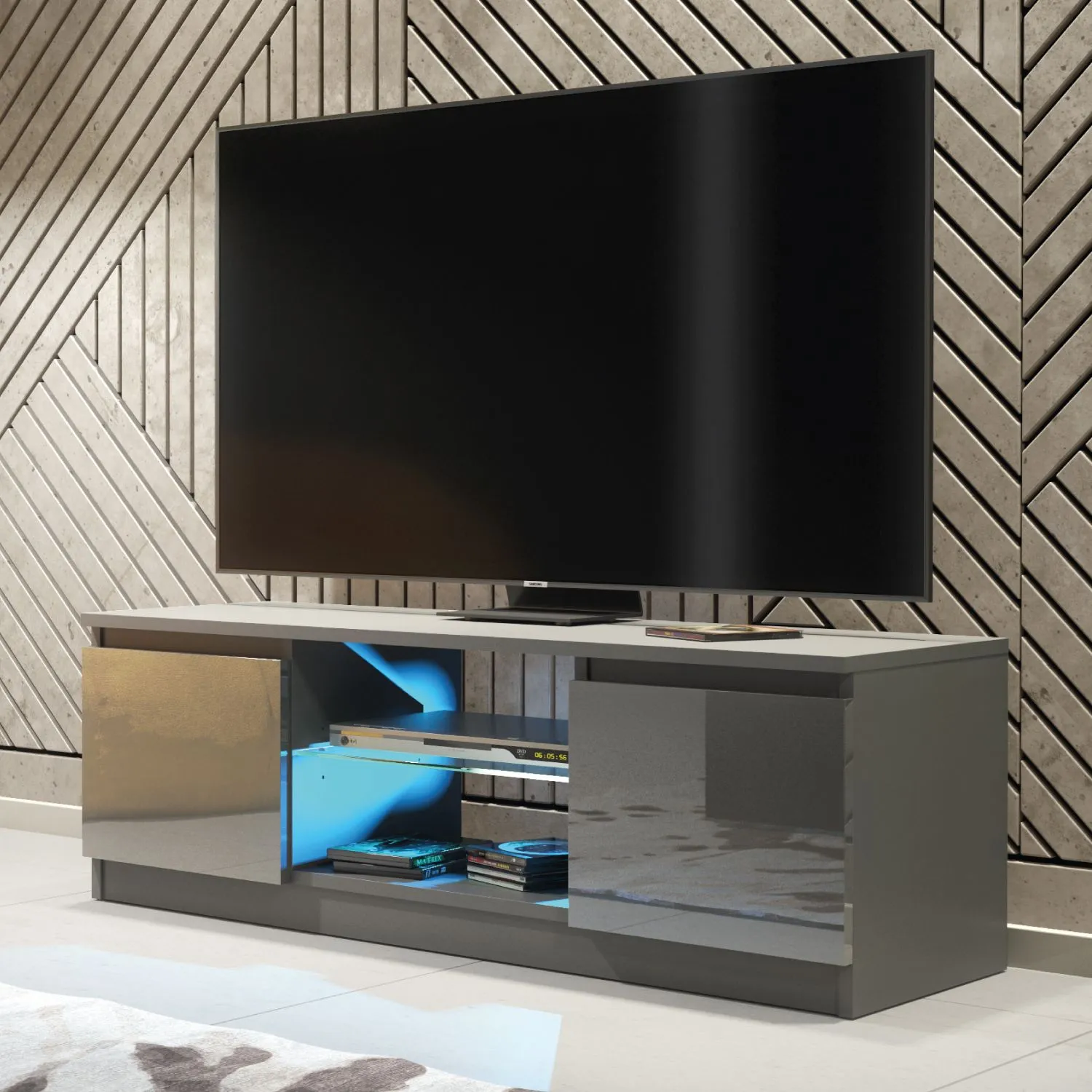 Creative Furniture Aura TV Unit 120cm - A Compact & Contemporary Cabinet with Gloss Doors & LED Lights in Dark Grey 6