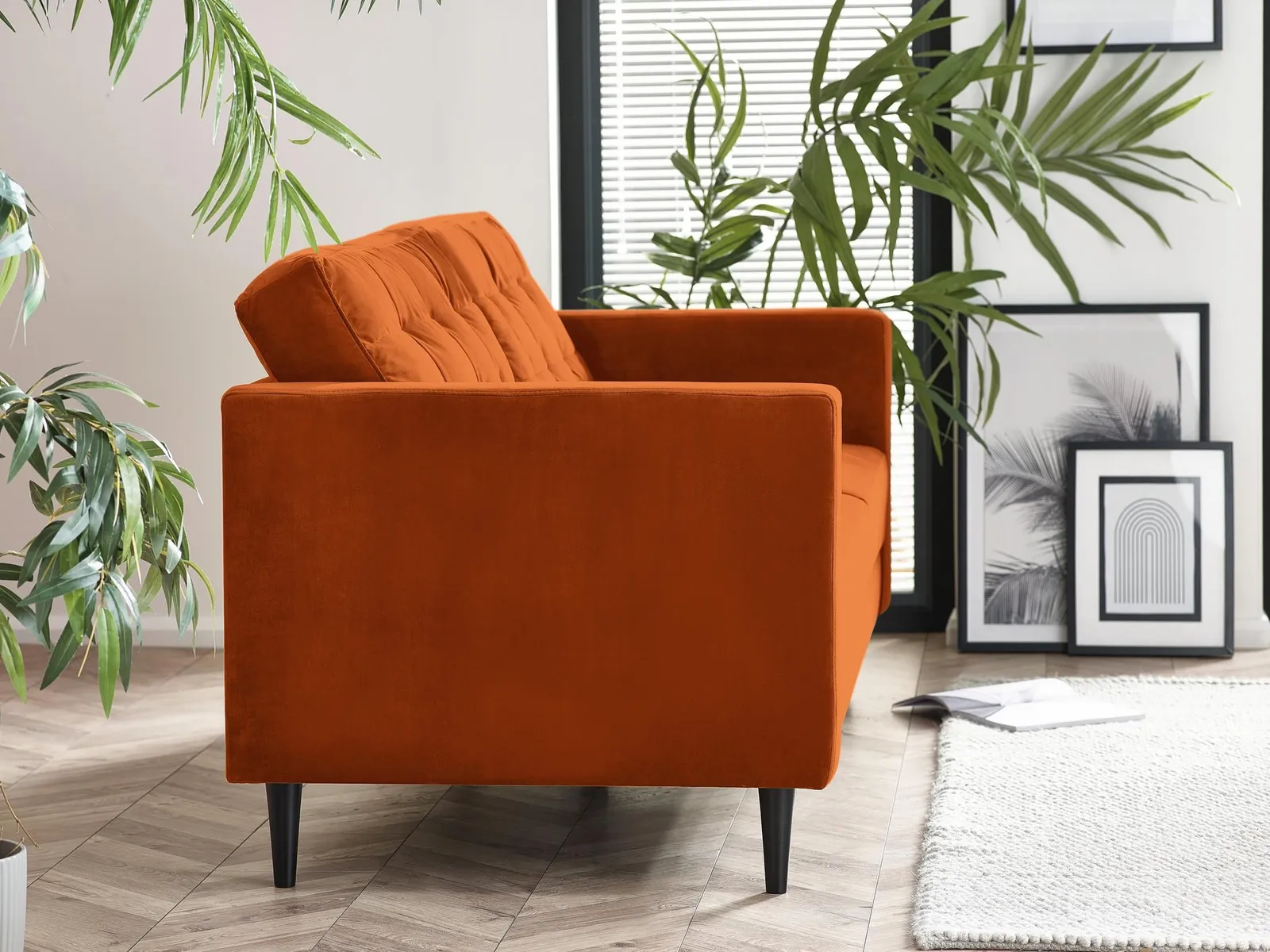 FurnitureboxUK Jade 3-Seater Soft Touch Velvet Sofa With Solid Wood Frame in Burnt Orange 5
