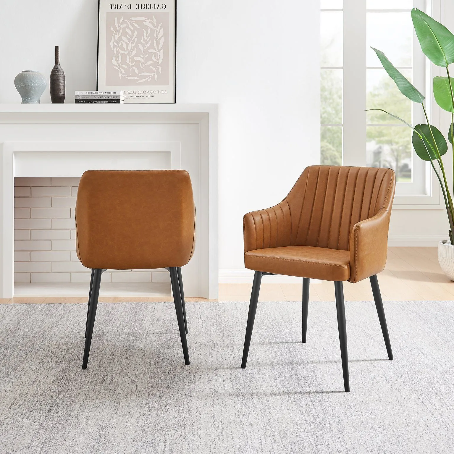 FurnitureboxUK Set of 2 Calla Faux Leather Dining Chairs With Black Metal Legs in Tan 4