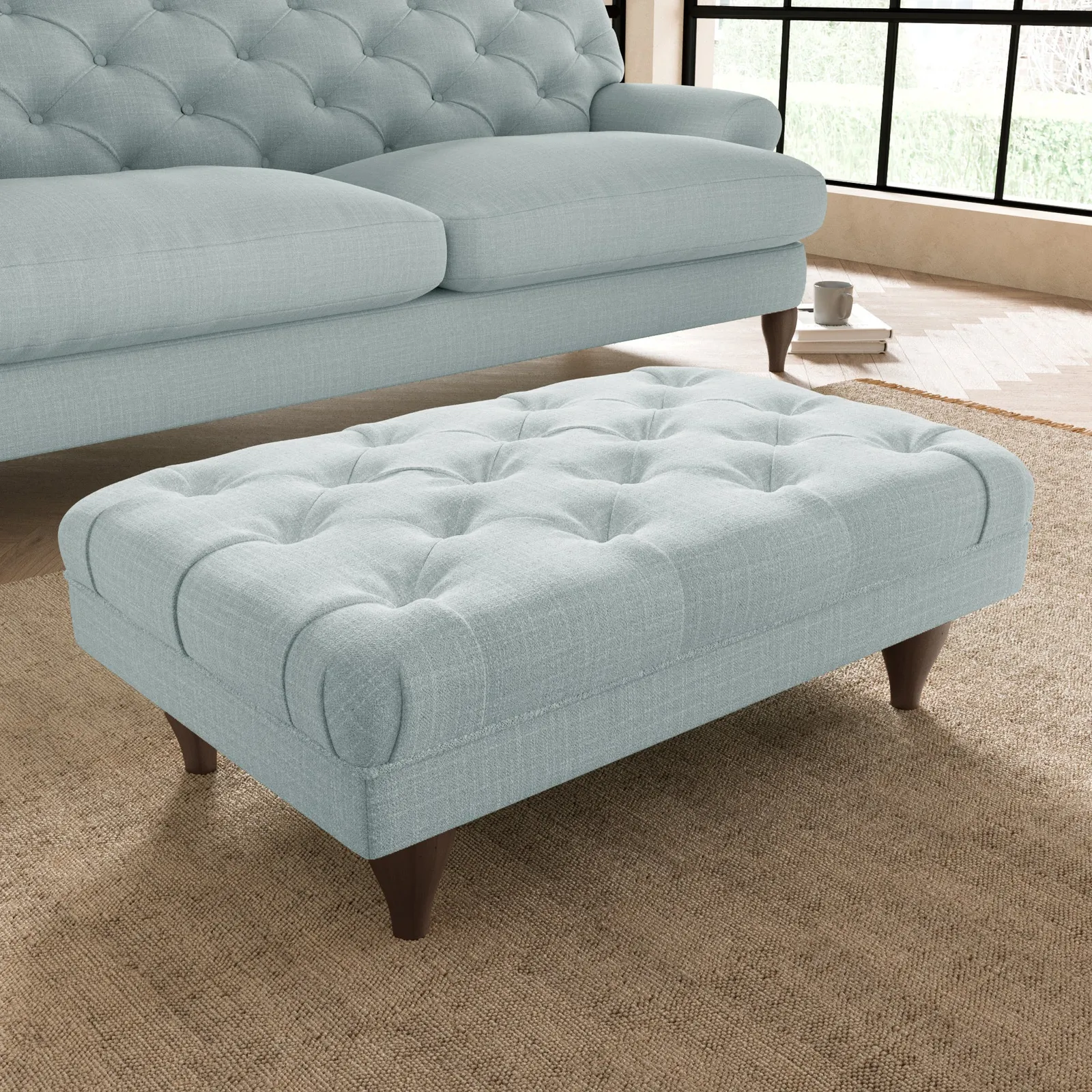 Warwick Slub Cotton Blend Footstool Slub Cotton Light Mineral