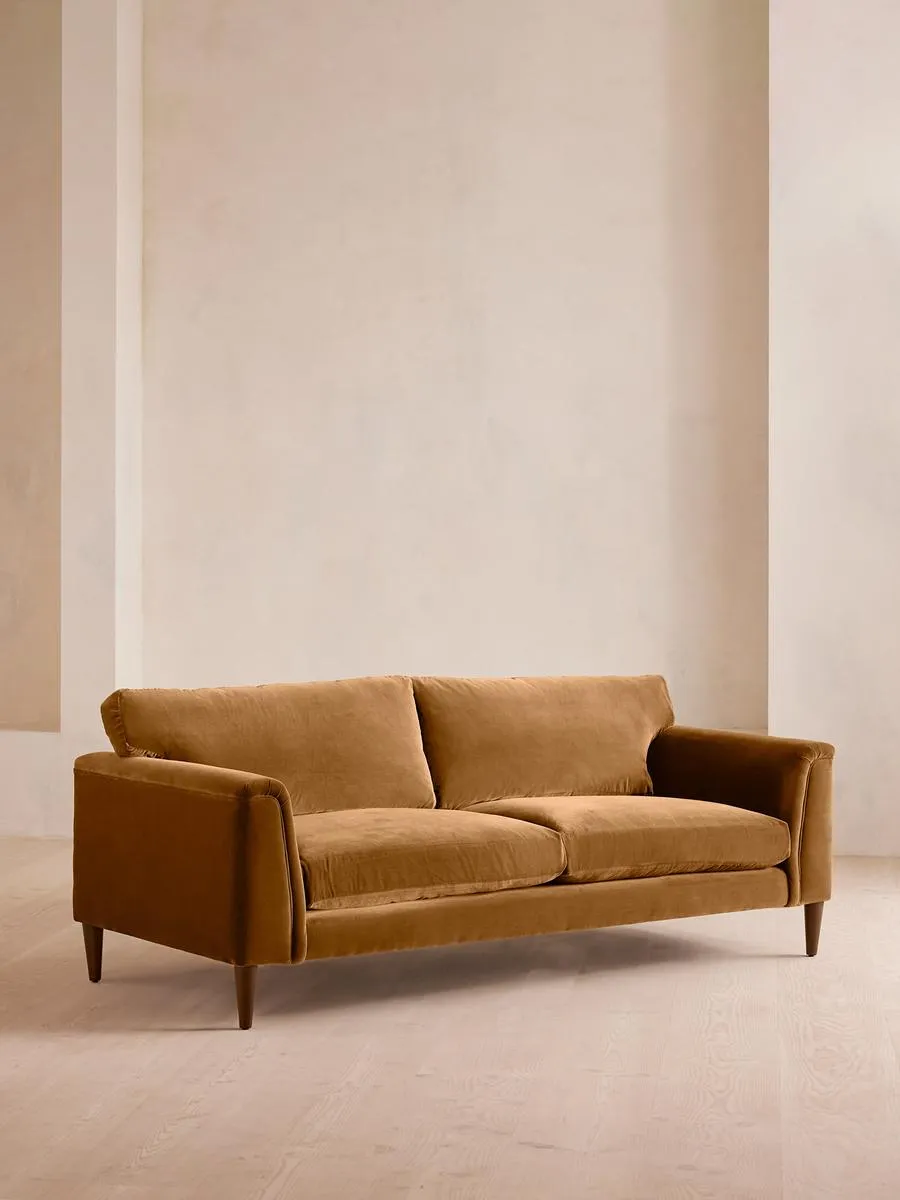 Reya Three Seater Sofa, Velvet, Mustard