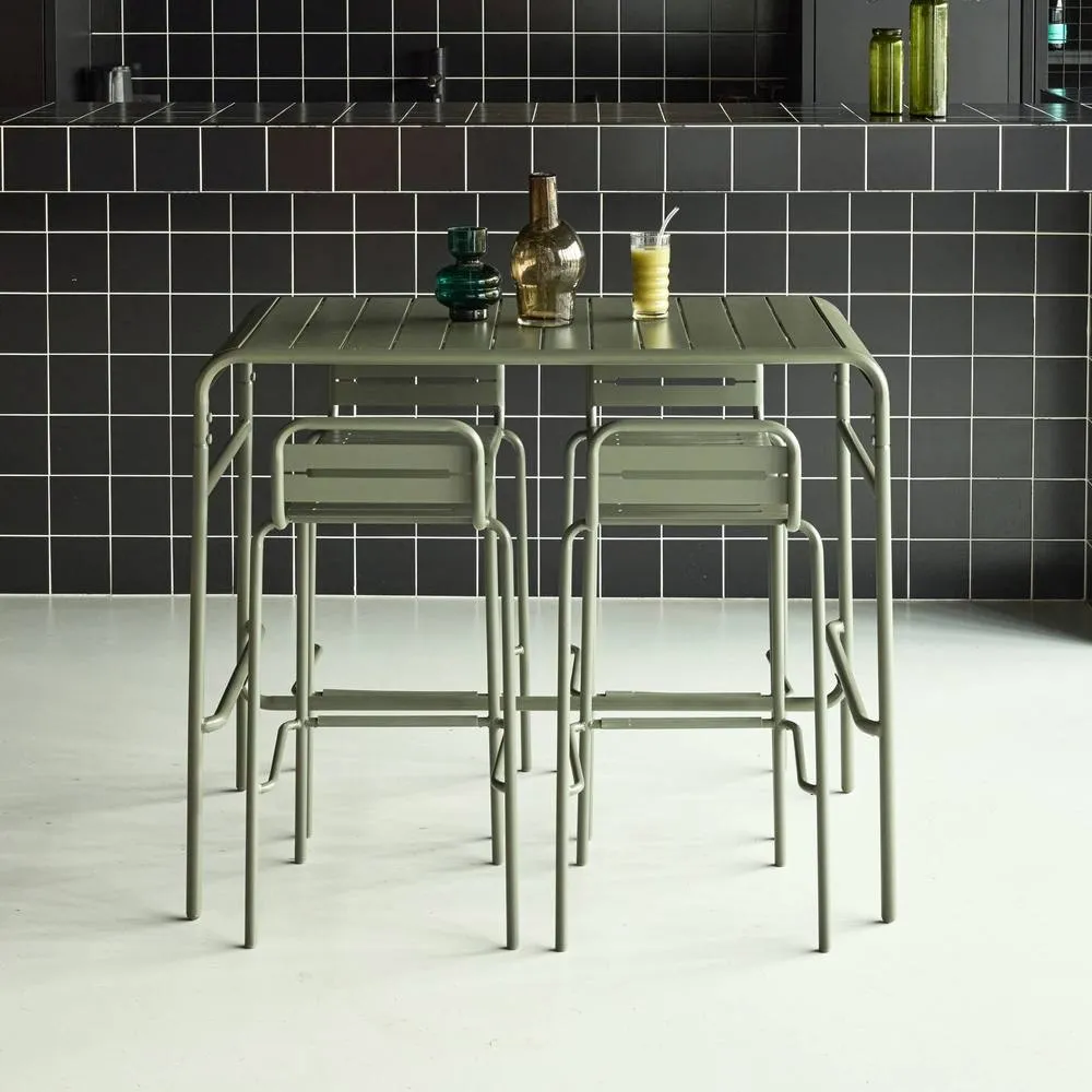 sweeek Garden high table with 4 steel bar stools in Khaki 4