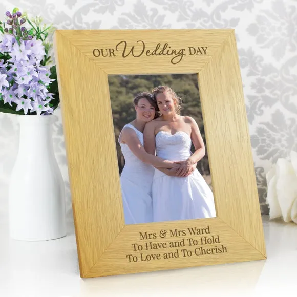 Personalised Our Wedding Day Oak Finish Photo Frame 3