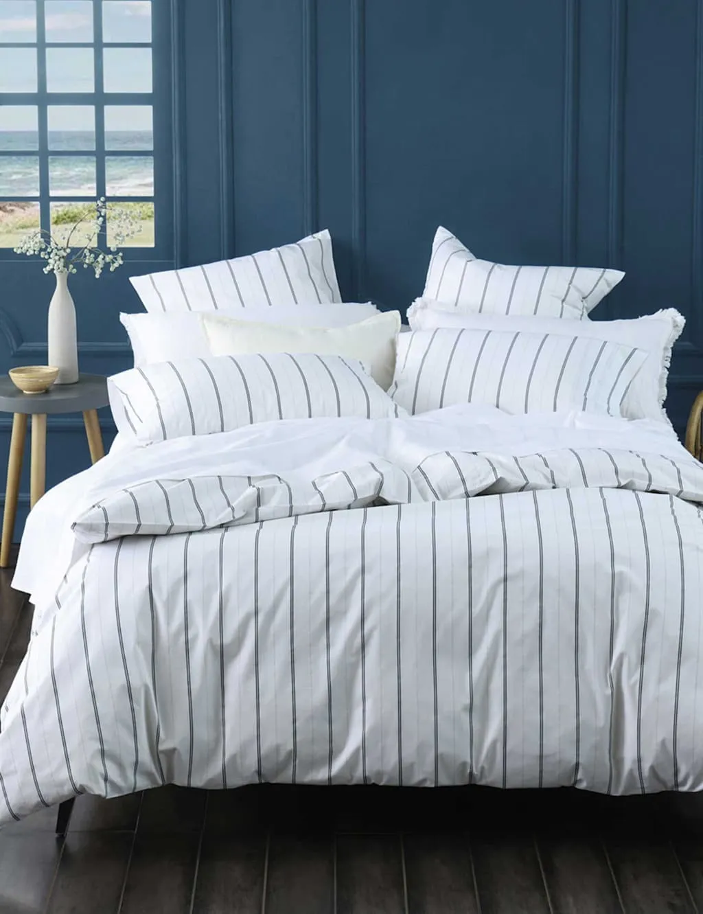 MM Linen Pure Cotton Cape Bluestone Bedding Set Blue Mix