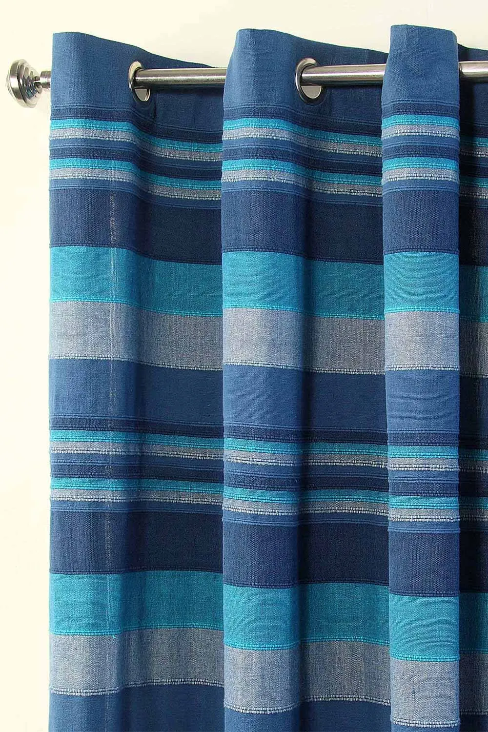 Homescapes Cotton Morocco Striped Curtain Pair in Blue 5