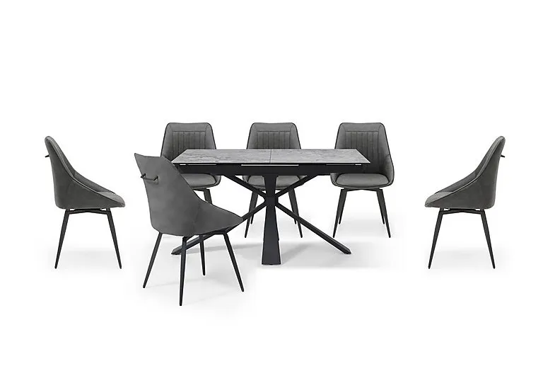 Crete Small Extending Dining Table and 6 Faux Leather Swivel Chairs