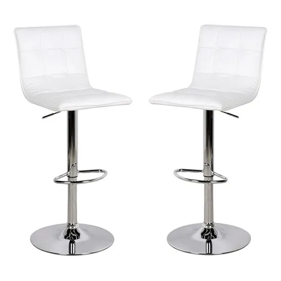 Vigo White Faux Leather Bar Stool In Pair