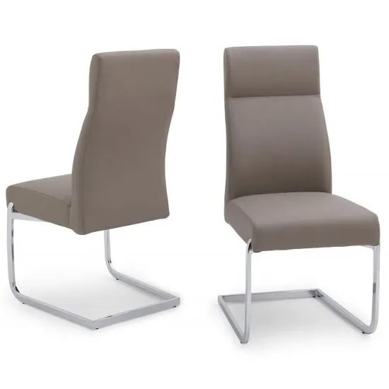 Swiss Cantilever Dining Chair In Taupe Faux Leather In A Pair