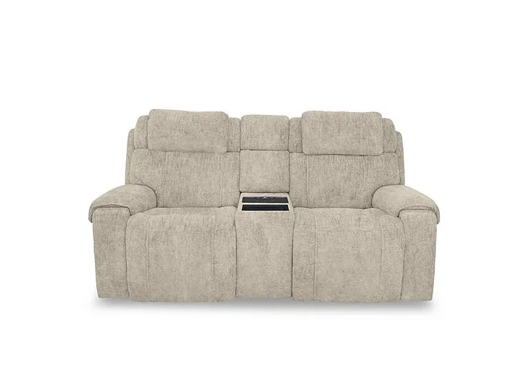 Hollywood Fabric 2 Seater Power Recliner Media Sofa with Power Headrests and Storage Arms - Cream