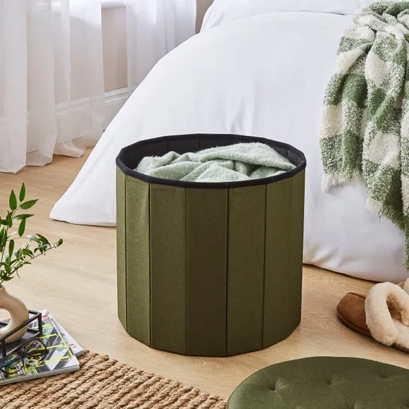 Faux Linen Round Ottoman 2