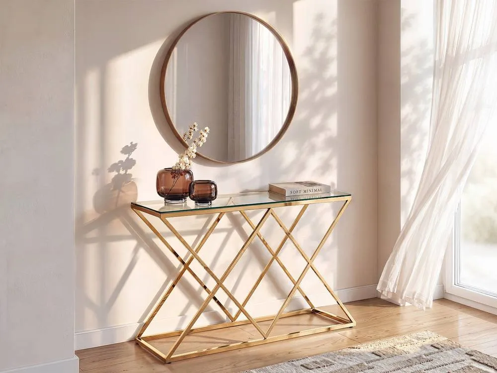 Vente-unique Tempered Glass & Steel Console - Golden - CHARLOTTE in Clear 3