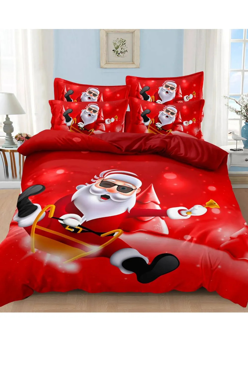 Ezysleep Rock on Santa Christmas Duvet Set in Red