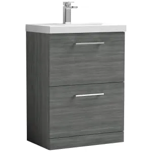 Nuie Arno Anthracite Woodgrain 2 Drawer Vanity Unit & Basin - 840 x 610mm