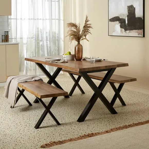 Ezra 6 Seater Rectangular Dining Table with 2 Benches 1