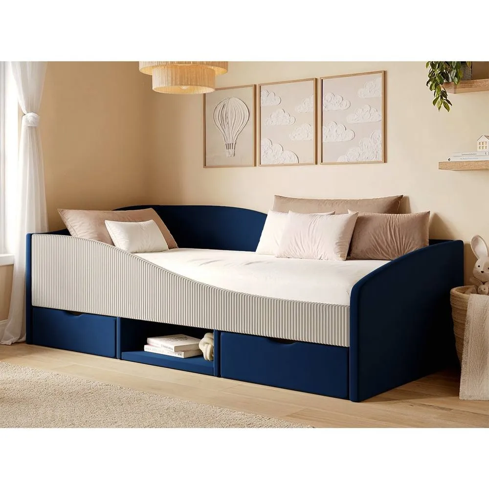 Flair Aubrey Velvet Storage Low Sleeper Bed with Beige Cord in Blue