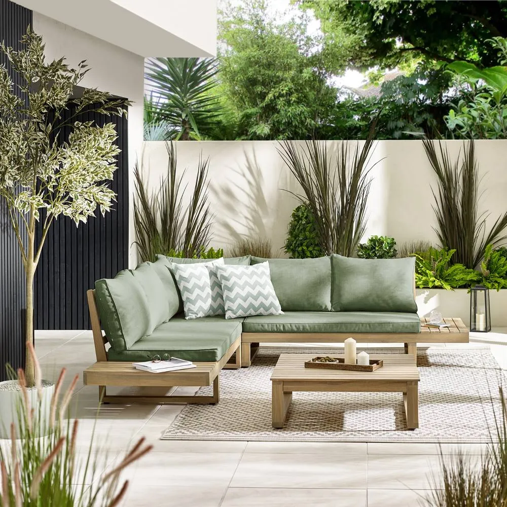 FurnitureboxUK Brisa Solid Wood 5 Seat Outdoor Sofa Set in Green 2