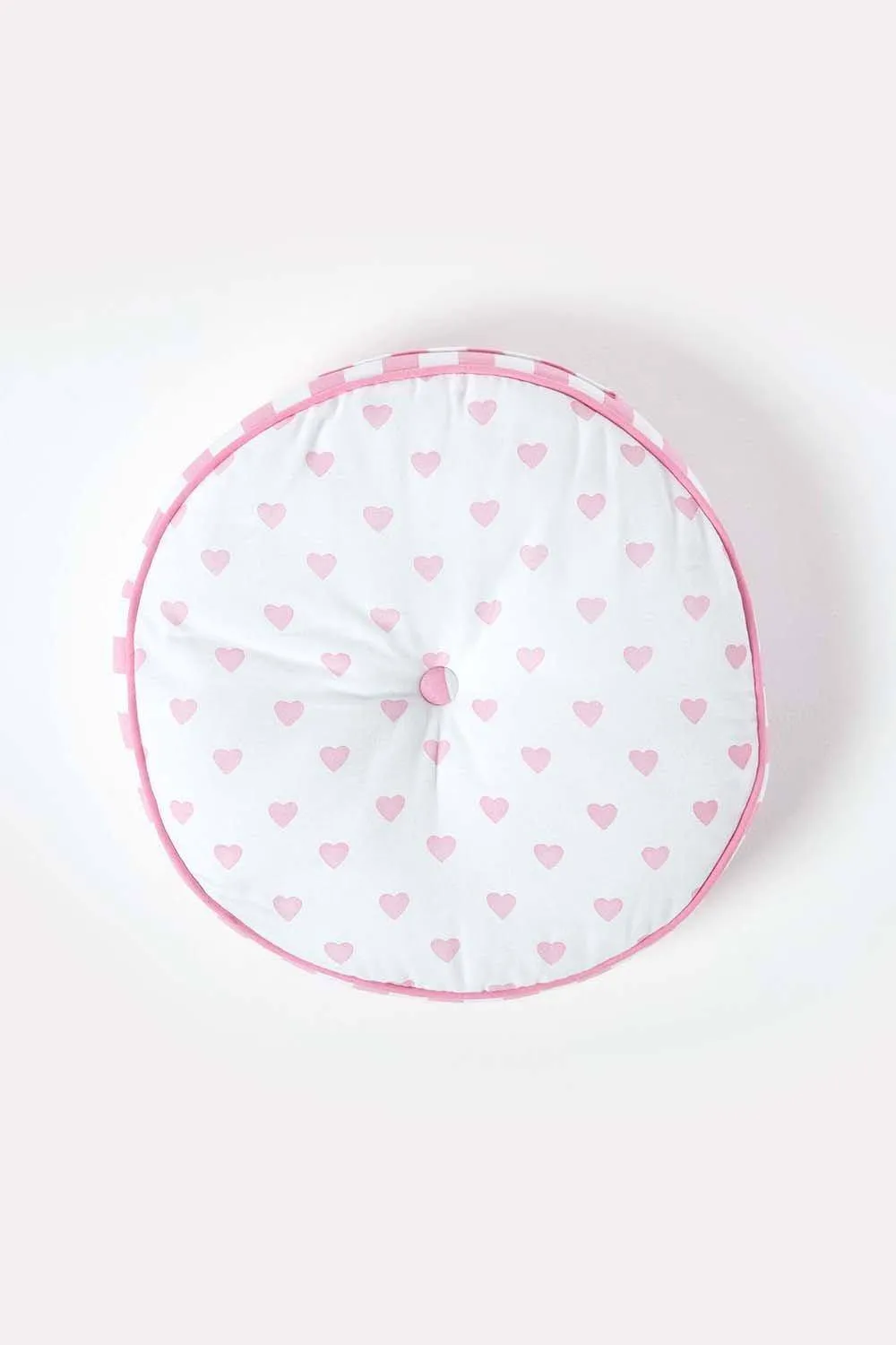Homescapes Pink Hearts & Stripes Round Floor Cushion 3