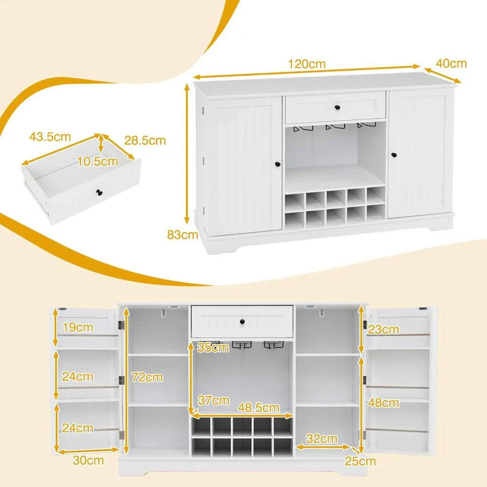 Costway 120 CM Kitchen Storage Cabinet with Door Shelves in White 3