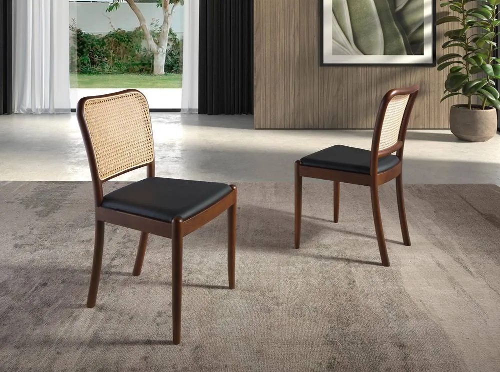 Angel Cerda Rattan & Black Leatherette Dining Chair in Jet Black 3