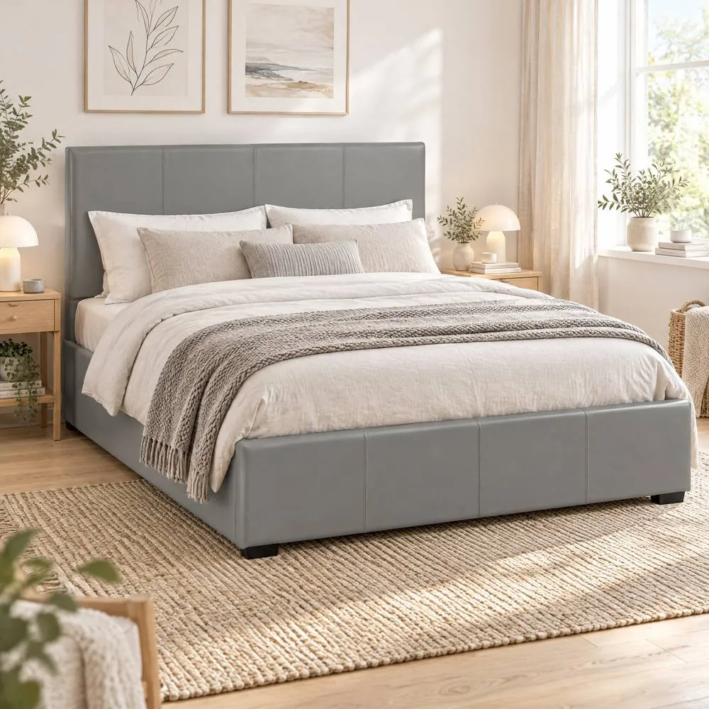 Seconique Waverley 4'6" Storage Bed - Grey Faux Leather