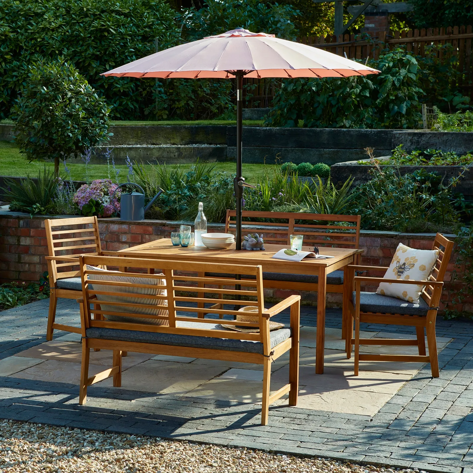 Honolulu 6 Seater Dining Bench Set Wood (Brown)