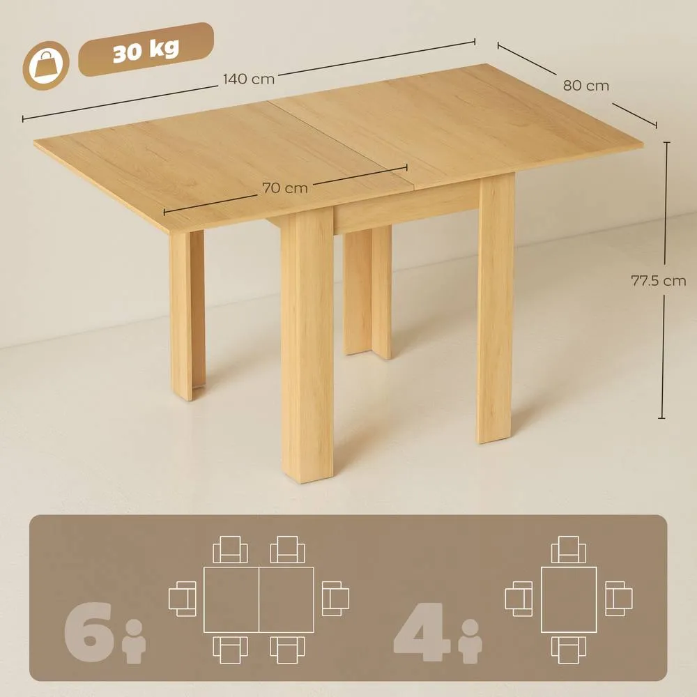 HOMCOM Folding Dining Table for 4-6, Drop Leaf Table, Natural 3