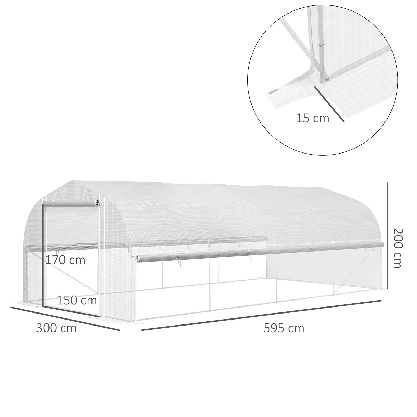 OUTSUNNY Polytunnel Greenhouse W/ Roll-up Sidewalls, Mesh Door, 6 x 3 x 2m in White 3