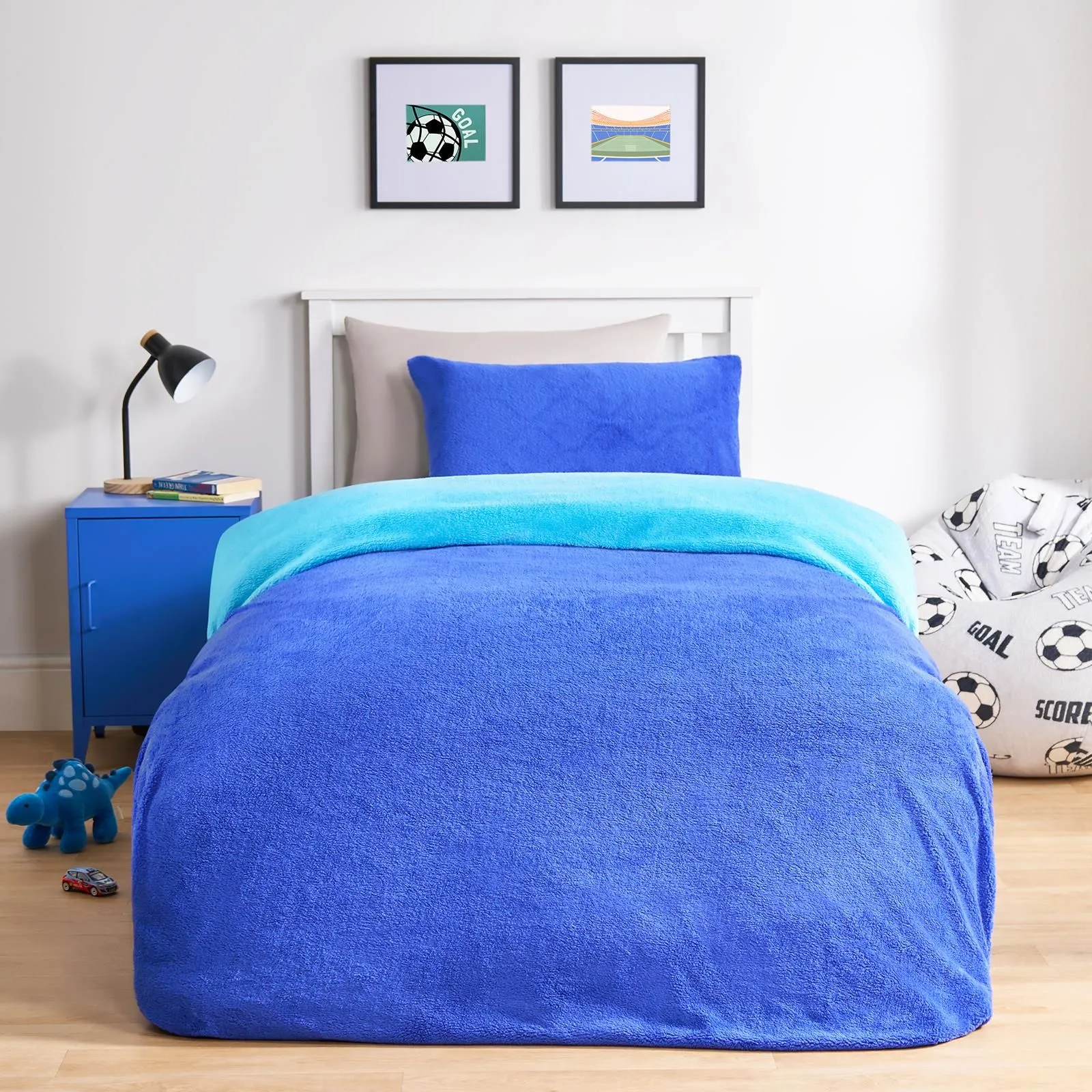 OHS Reversible Teddy Duvet Cover with Pillowcase in Blue