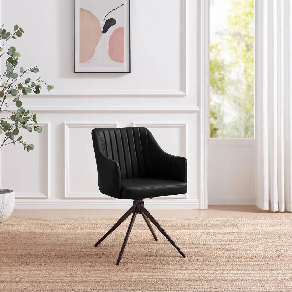 FurnitureboxUK 2x Calla Black Faux Leather Swivel Dining Chairs 3