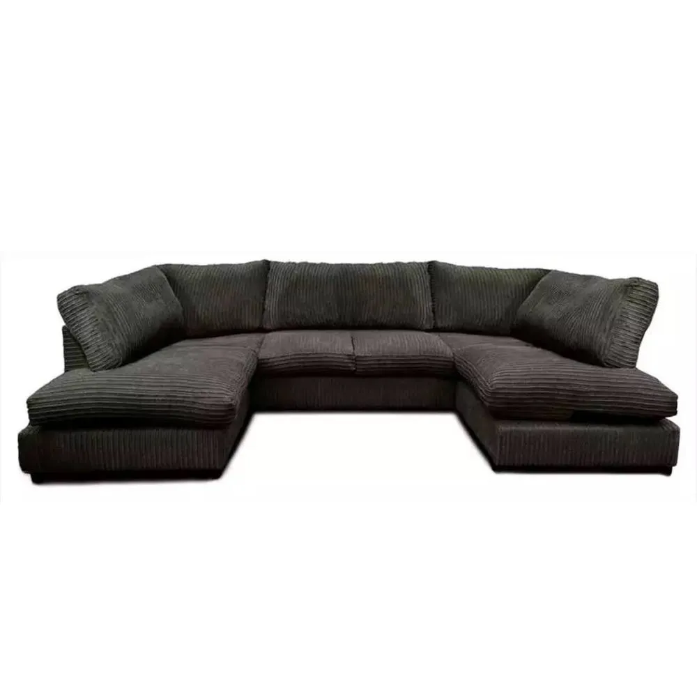 Bliss Furniture Jumbo Cord U Shaped Full Back Sofa Black Modern Design, Super Comfy