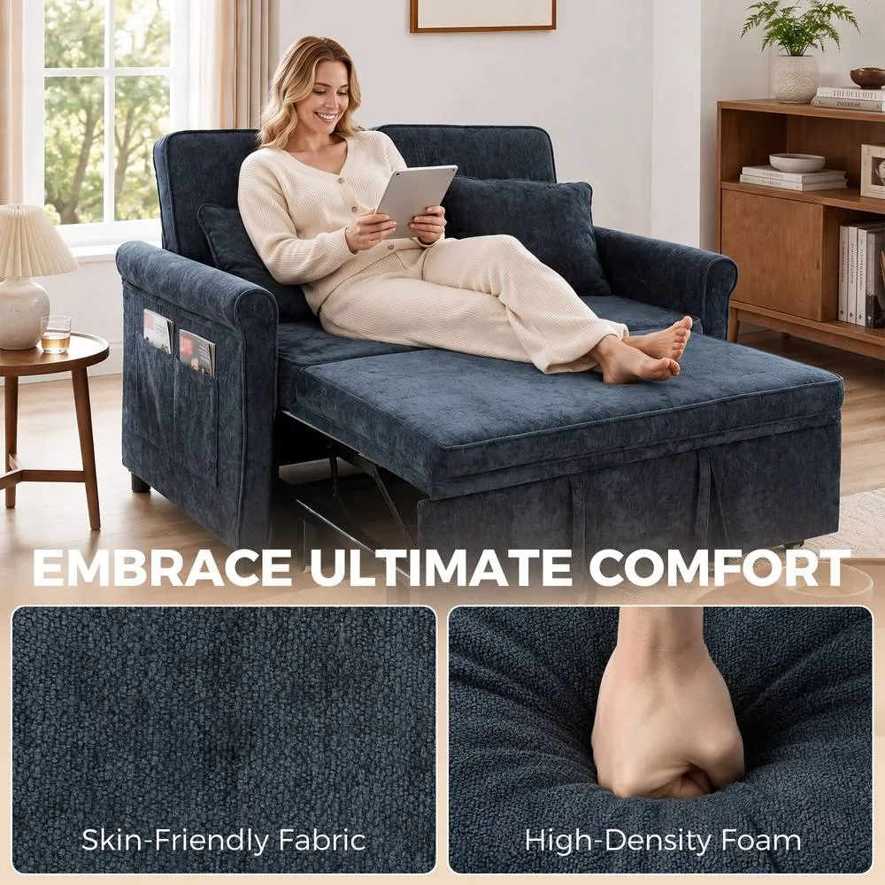 HOMCOM 2 Seater Sofa Bed, 3-in-1 Convertible Pull Out Sofa Bed, Dark Blue 6