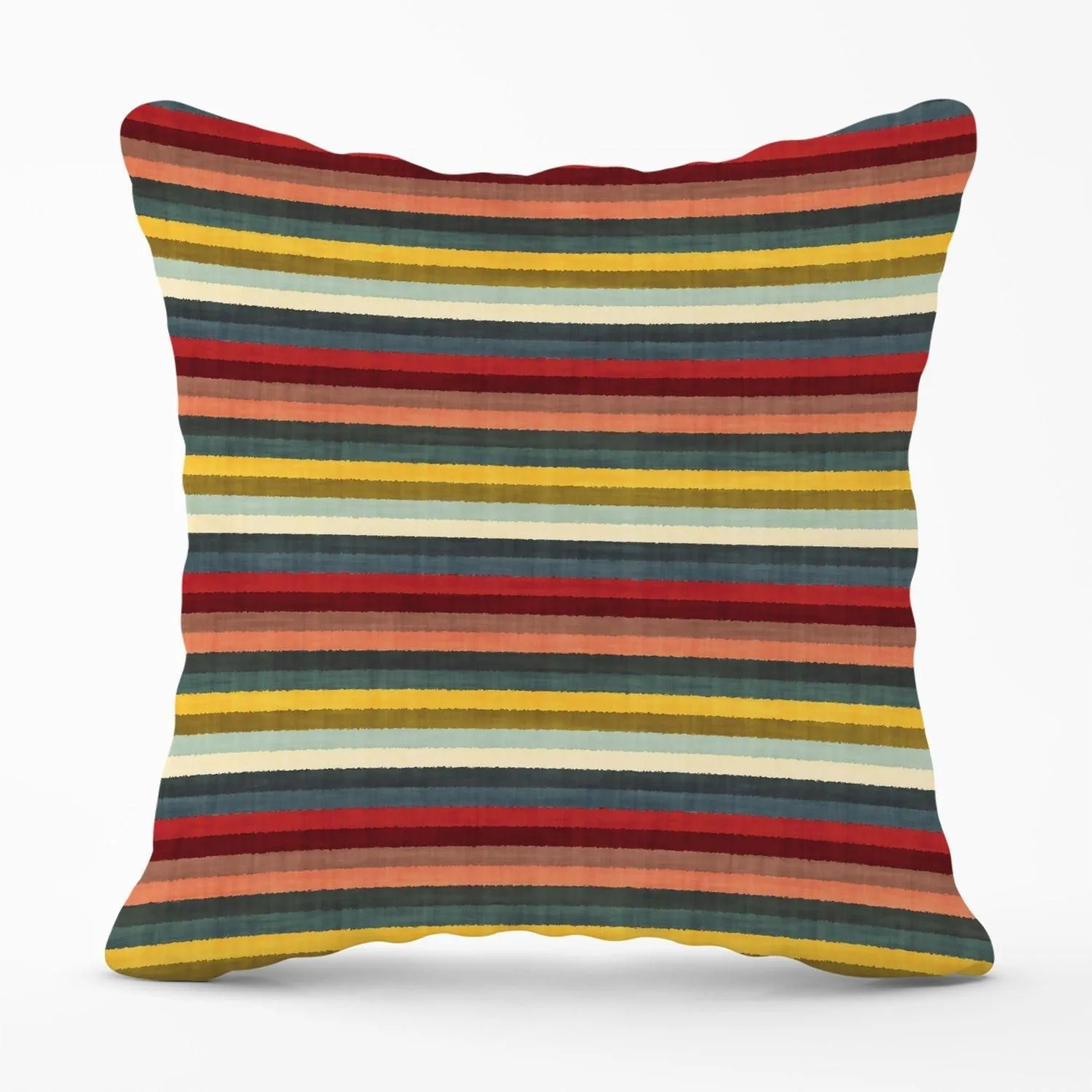 Warren Reed - Designer Multicolour Striped Brish Pattern Outdoor Cushion in Green