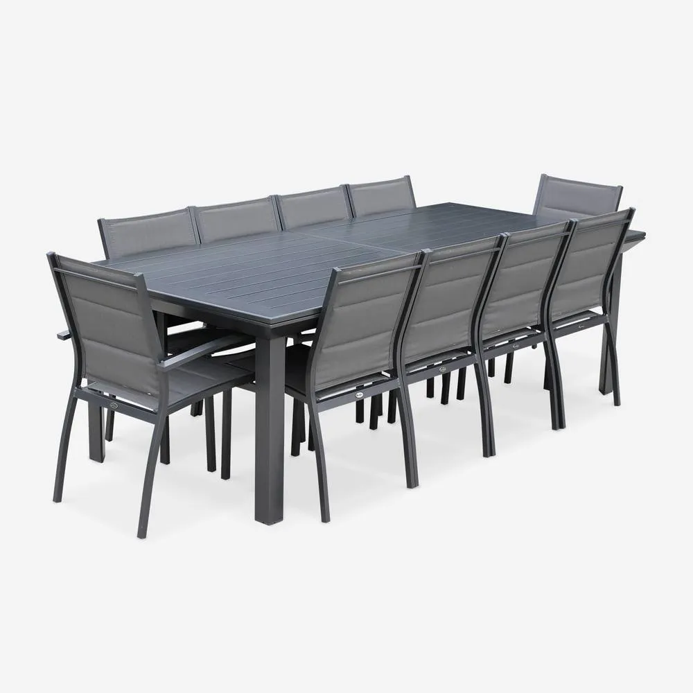 sweeek 10-seater Extendable Aluminium Garden Table Set With Chairs in Dark Grey 2
