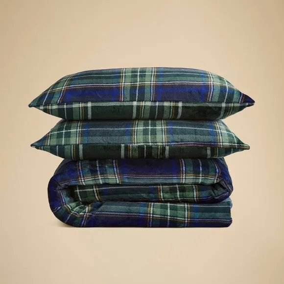 Check Printed Fleece Duvet Cover and Pillowcase Set 4